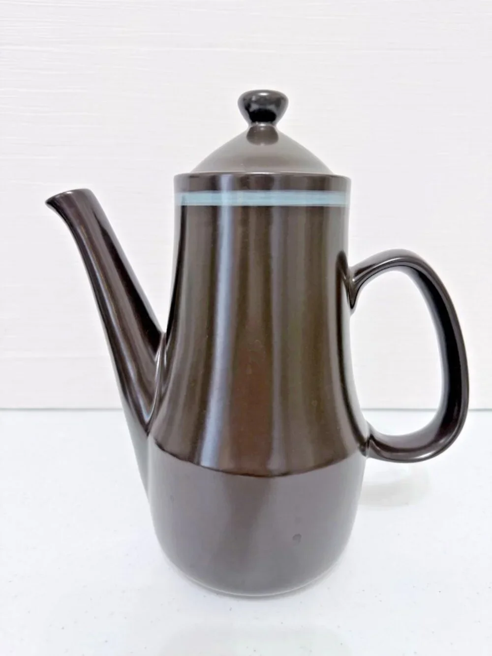 Mikasa Majorca Monza 7504 Coffee & Tea Serving Pot Brown with Blue Stripe Japan